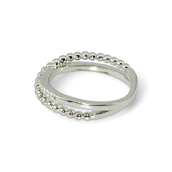 Sterling Silver 925 Overlap Beads CZ Ring - Picture 4 of 5